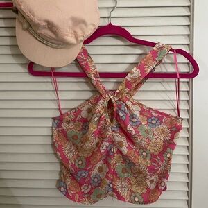 Adorable, Fun, Floral Print,Key Hole, Crop, Halter Top!